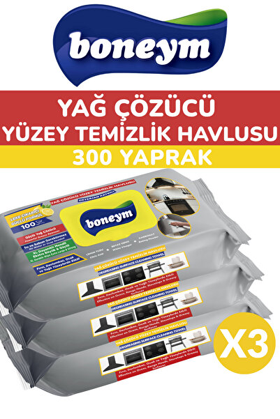 BONEYM 3’lü Yağ Çözücü Yüzey Temizlik Havlusu (3X100 YAPRAK) – Limon Ferahlığı