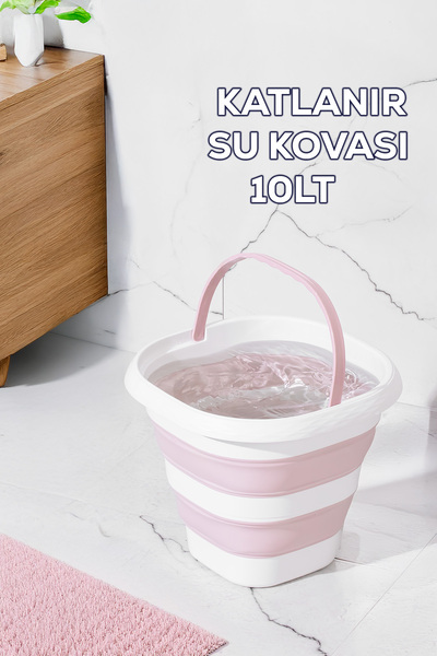 Porsima 1175-1 Damla Katlanabilir Silikon Su Kovası 28x30cm Banyo Balkon Temizlik Kovası 10 Lt. - Pudra