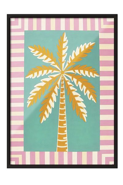 Postifull Black Framed Poster Painting, Yellow Palm Tree, Illustration Maximalist, Yellow Color Poster, 2025 Ya