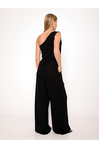 Coral One Shoulder Trouser Suit Black