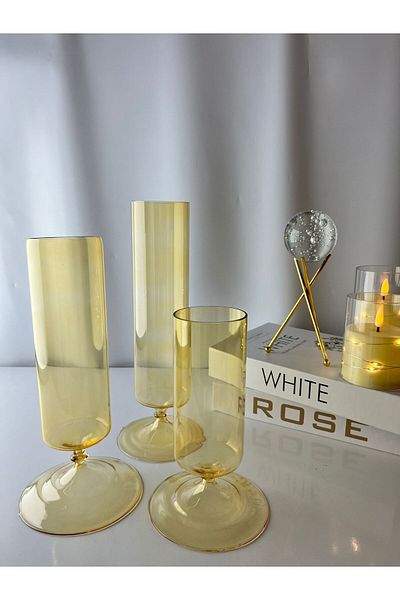 Moon Dizayn 3-Piece Design Blown Glass Vase Floating Candle Candlestick Set (10 Diameter 15-20-25cm Height)