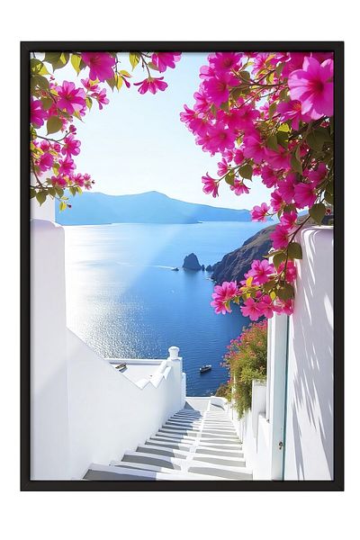 Postifull Black Framed Poster, Road to the Sea, Photo, Blue Color Poster, 2025 Summer Selection, No:109537