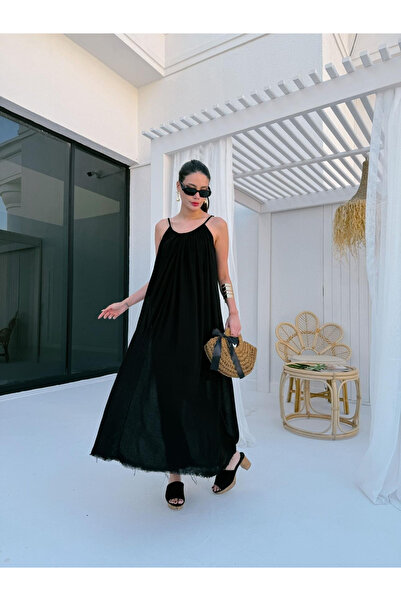 My Blog Czarna sukienka na ramiączkach o swobodnym kroju - 3173