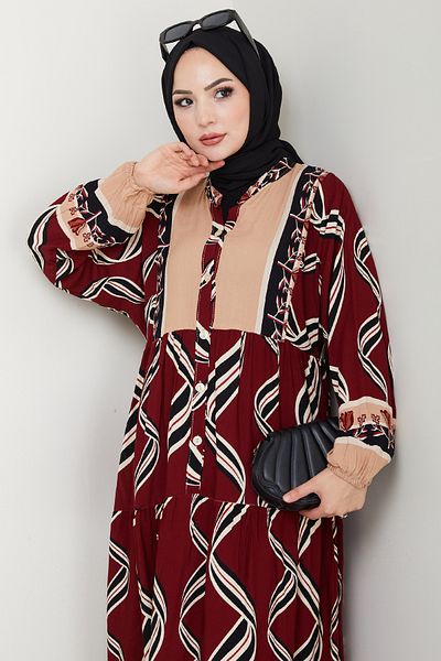 InStyle Rochie din viscoză cu model spiralat în formă de burgundă