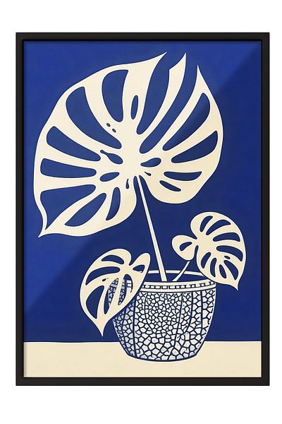 Postifull Black Framed Poster, Blue Plant, Illustration, Blue Color Poster, Summer Selection 2025, No:109591