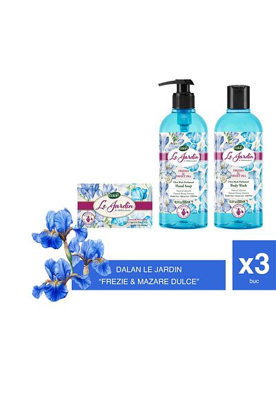 Dalan Le Jardin Freesia - Sweet Pea Set: Solid Soap, Liquid Soap and Floral Scented Shower Gel