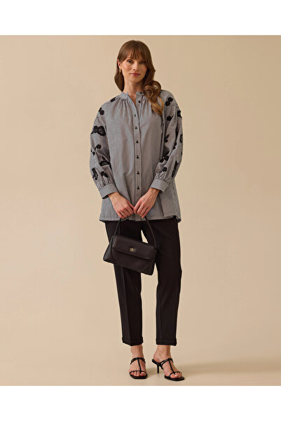 SCL Hakim Yaka Çizgili Nakış Detaylı Tunik