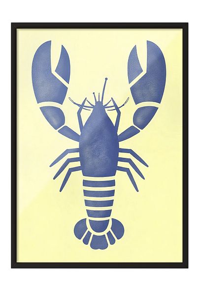 Postifull Black Framed Poster, Crab, Illustration, Blue Color Poster, Summer Selection 2025, No:109642