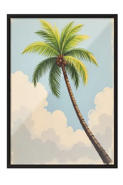 Postifull Pictură poster cu cadru negru, palmier înalt, ilustrație, poster de culoare verde, selecție de vară 2025,