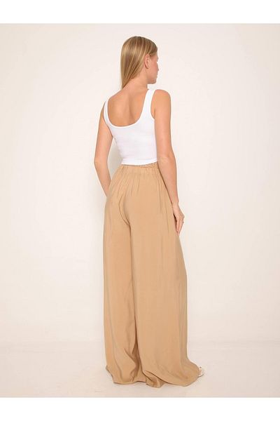 Coral Wide Leg Trousers with Elastic Waist Camel