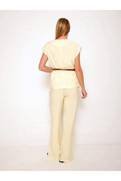 Coral Belted Padded Vest Trousers Suit Yellow