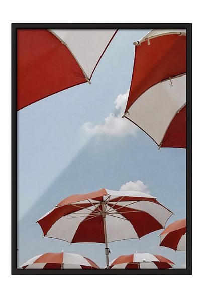 Postifull Black Framed Poster, Red Umbrellas, Photo, Red Color Poster, 2025 Summer Selection, No:1095
