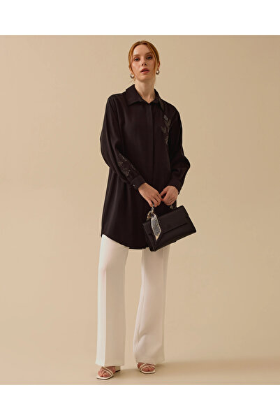 SCL Nakış Detaylı Düğmeli Uzun Tunik