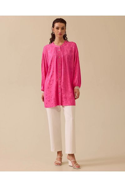 SCL Round Neck Floral Patterned Buttoned Tunic