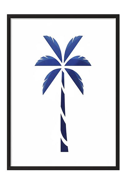 Postifull Black Framed Poster, Palm Tree, Illustration, Blue Color Poster, 2025 Summer Selection, No:109577