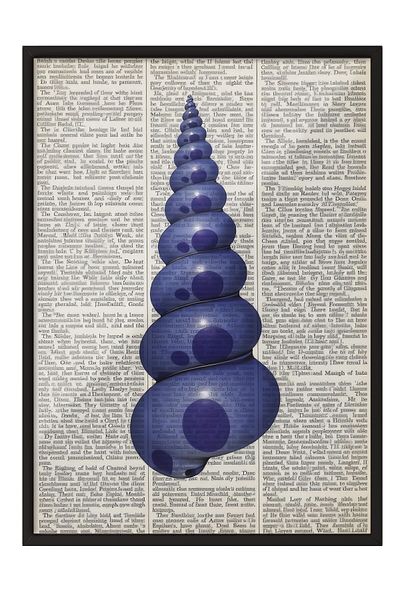 Postifull Black Framed Poster, Seashell on Newspaper, Illustration, Blue Color Poster, 2025 Summer Selection, N