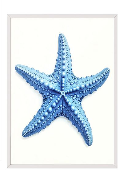 Postifull White Framed Poster, Starfish, Illustration, Blue Color Poster, 2025 Summer Selection, No:109668