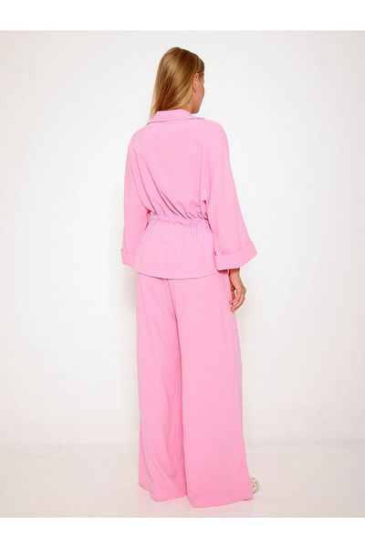 Coral Zippered Shirt Trousers Suit Pink