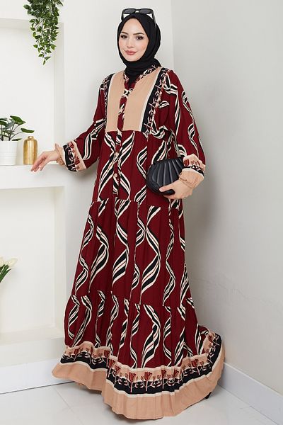 InStyle Rochie din viscoză cu model spiralat în formă de burgundă