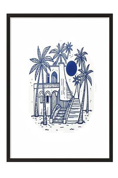Postifull Black Framed Poster, Pulcherrimi, Illustration, Blue Color Poster, 2025 Summer Selection, No:109566