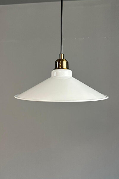 Bamyum Benjamin Beyaz Metal Avize Yarım Lale Başlık Rustik Cafe Mutfak Modern Dekoratif Sarkıt