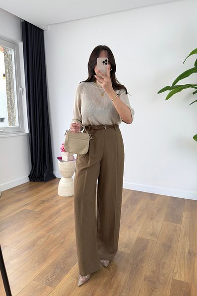 BİRCANÇİL Perla Brown Premium Belted Trousers