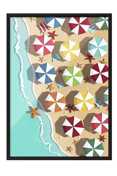 Postifull Black Framed Poster, Seaside, Illustration, Maximalist, Colorful Color Poster, 2025 Summer Selection, No:10