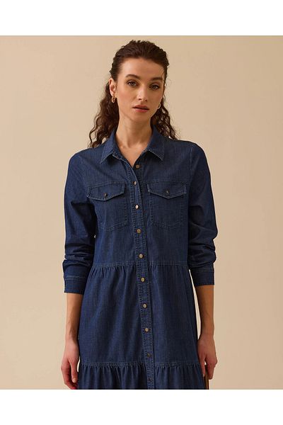 SCL Rochie Jean cu nasturi cu guler de cămașă