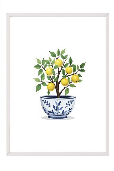Postifull Poster pictură cu cadru alb, arbore de lămâie, ilustrație, poster de culoare galbenă, selecție de vară 2025, NR:1094