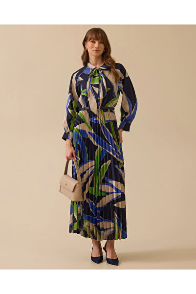 SCL Desenli Pliseli Bağlama Detaylı Elbise