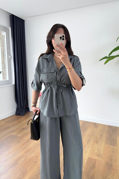 BİRCANÇİL Grow Mint Green Pocket Detailed Waist Tie Shirt Trousers Set