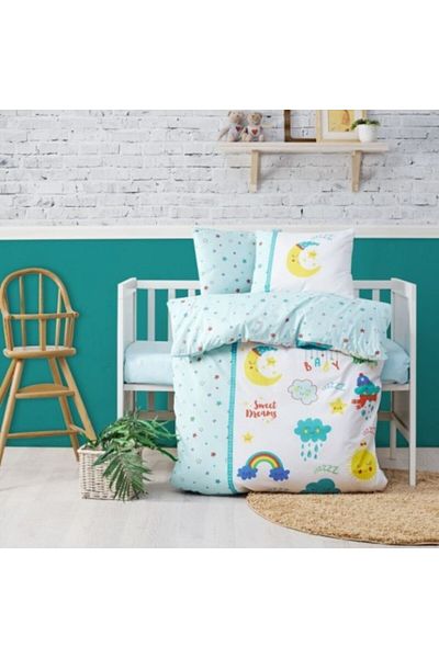 Cotton Box Baby Cot Bedding Set, 100% Ranforce Cotton, Pilot Sheet 100x150cm, Cotton Box, Tatli Menta