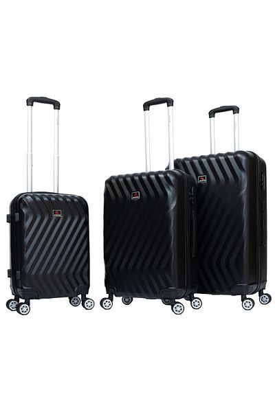 aventor Set de cărucior Av104, 1 bagaj de cabină și 2 bagaje de cală, 100% ABS, 4 roți duble, negru