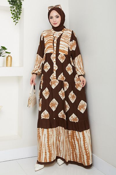InStyle Striped Punto Pattern Viscose Dress Bitter Brown