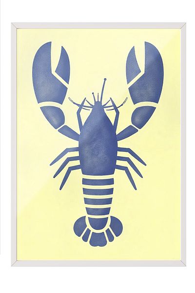 Postifull White Framed Poster, Crab, Illustration, Blue Color Poster, 2025 Summer Selection, No:109642