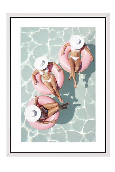 Postifull White Framed Poster, Cool Women with Hats, Photo, Blue Color Poster, 2025 Summer Selection, No:10