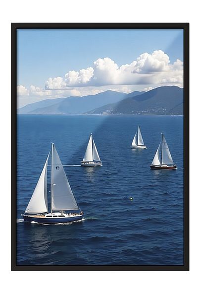 Postifull Black Framed Poster, Sailboats, Photo, Blue Color Poster, Summer Selection 2025, No:109625