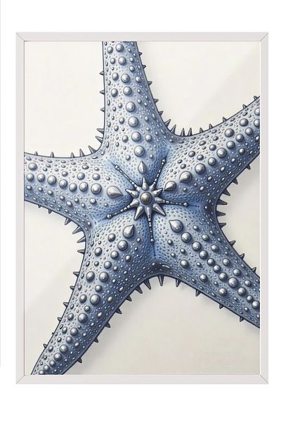 Postifull White Framed Poster, Starfish, Illustration, Blue Color Poster, 2025 Summer Selection, No:109667