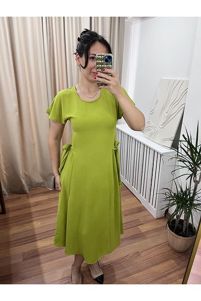 NARKISS Side Tie Short Sleeve Midi Length Green Dress