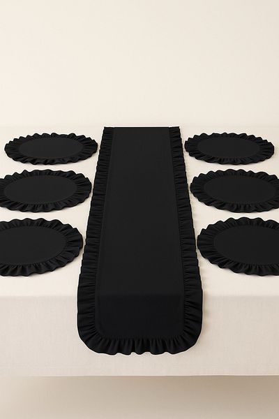 Mirilliahome Set de 7 bucăți de lenjerie cu volane pentru serviciu american și runner