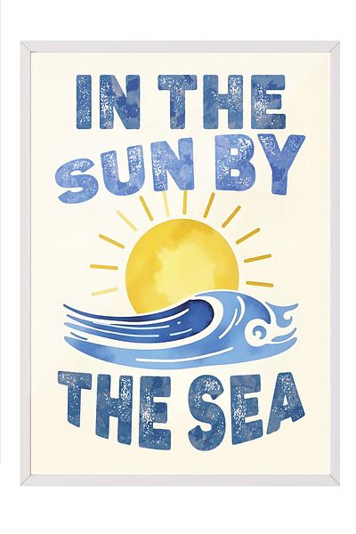 Postifull White Framed Poster, Sunny Seaside, Illustration, Blue Color Poster, 2025 Summer Selection, No:1