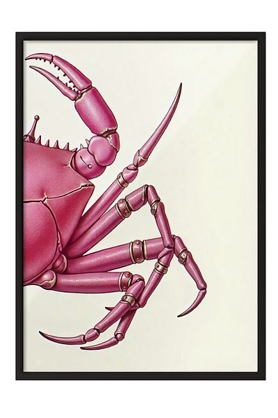 Postifull Black Framed Poster, Pink Crab, Illustration, Pink Color Poster, 2025 Summer Selection, No:109598