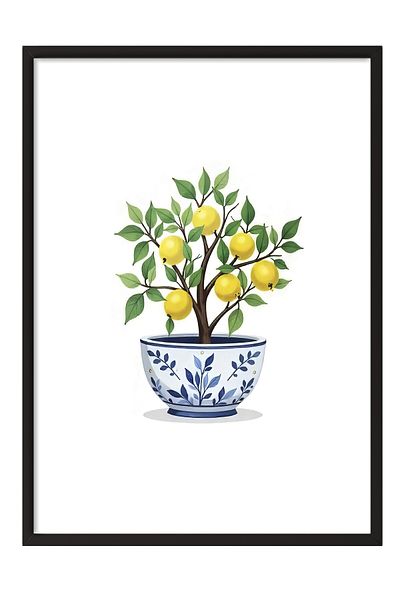 Postifull Black Framed Poster Painting, Lemon Tree, Illustration, Yellow Color Poster, 2025 Summer Selection, No:1094