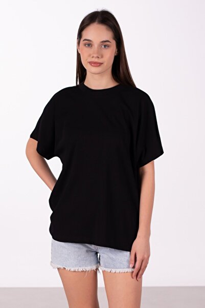 BARRELS AND OIL Women's Mock Neck Low Arm Oversized T-Shirt - Black