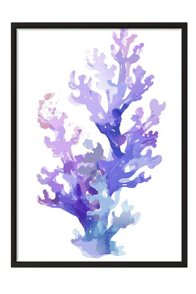 Postifull Black Framed Painting, Coral, Watercolor, Purple, Blue Color Poster, 2025 Summer Selection, No:109871