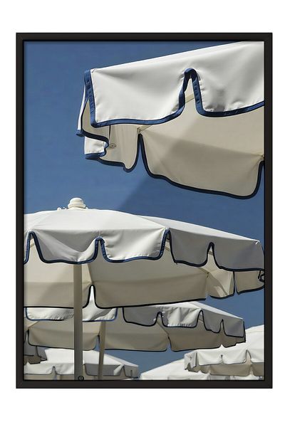 Postifull Black Framed Poster, Beach Umbrellas, Photo, Blue Color Poster, Summer Selection 2025, No:109658