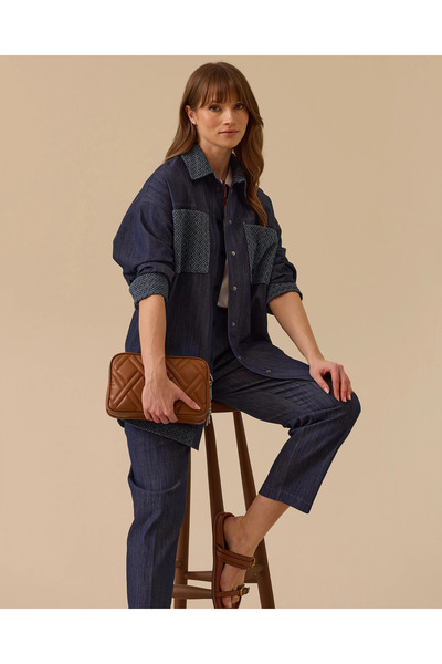 SCL Desenli Yaka Cep Detaylı Jean Gömlek