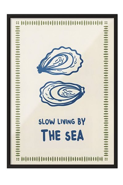 Postifull Poster cu cadru negru, Slow Life by the Sea, Ilustrație, Poster de culoare albastră, Summer Selects 2025