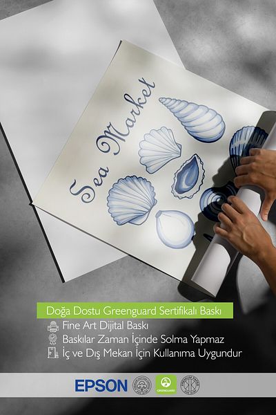 Postifull Poster cu cadru alb, piață de mare, ilustrație, poster de culoare albastră, selecție de vară 2025, NR:109582