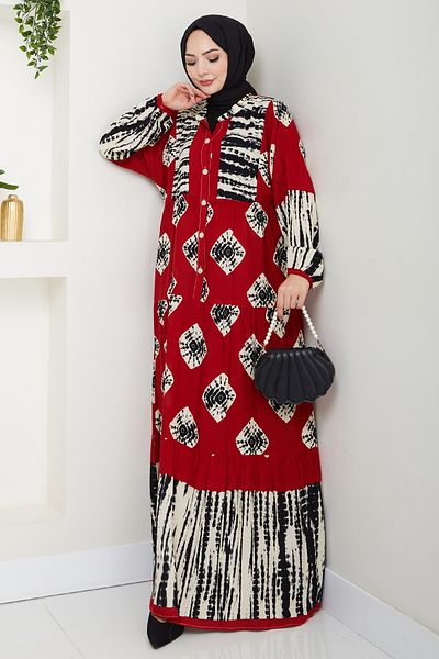 InStyle Striped Punto Pattern Viscose Dress Red